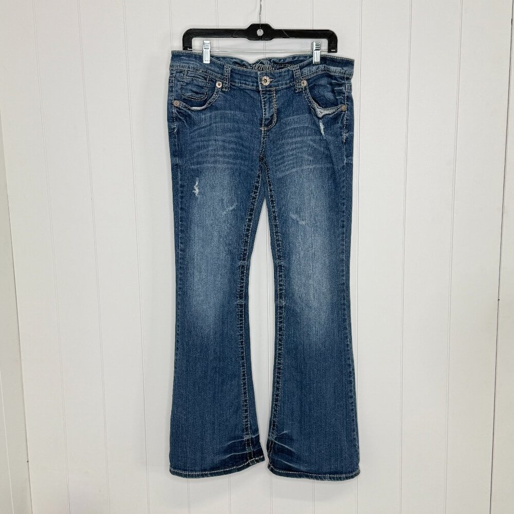 Vanity Jeans Sasha Flare Low‎ Rise 30W 33L Distressed Flare Jeans Y2K Contrast